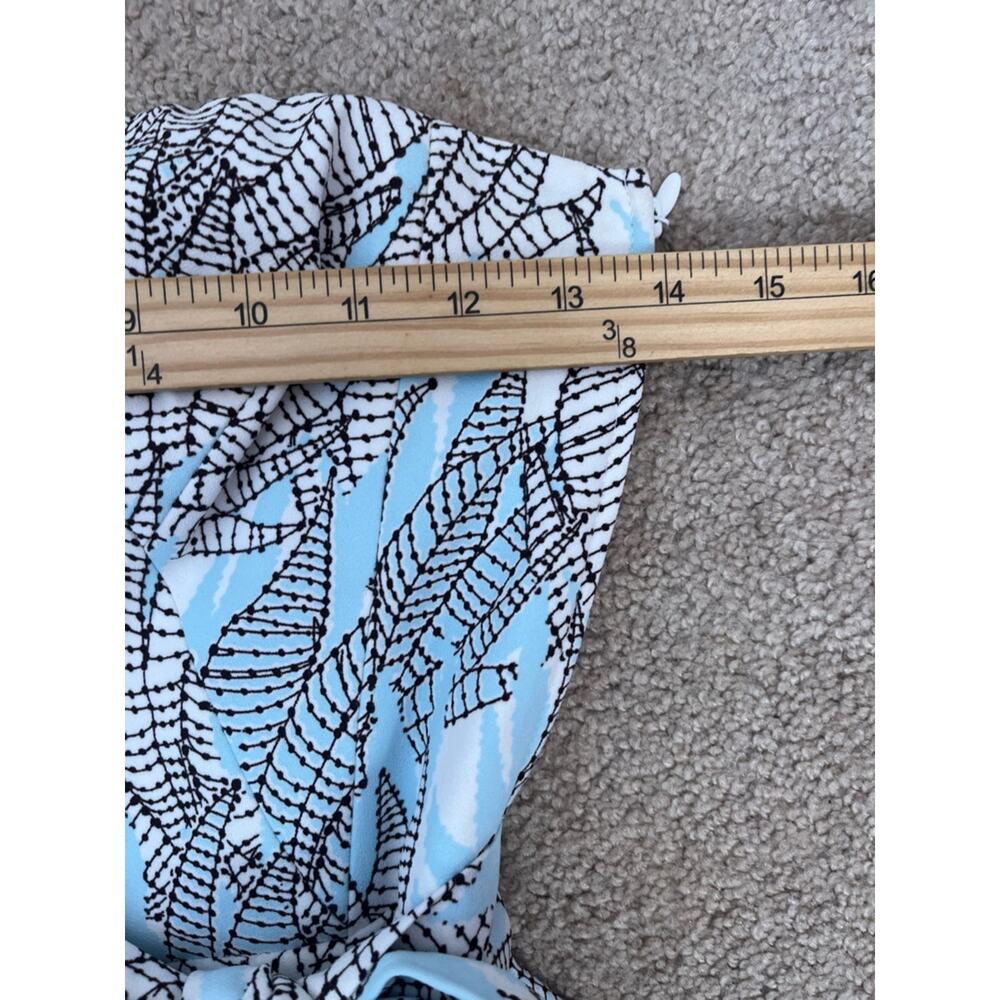 H&M Bandeau Belted Jumpsuit Size 4  Wide Leg Crop Spring Light Blue Leaf Print - Picture 11 of 13